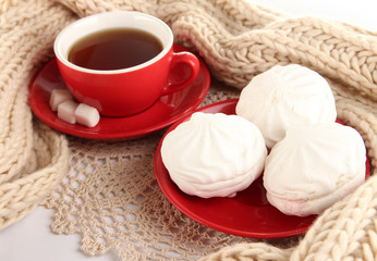 cup of tea with scarf close-up
