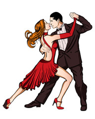 A couple dancing tango isolated