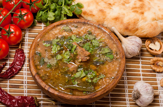 Kharcho.Georgian beef-walnut soup