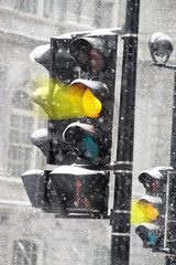 Traffic light in winter