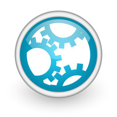 gears blue glossy icon on white background