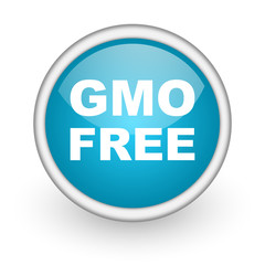 gmo free blue glossy icon on white background