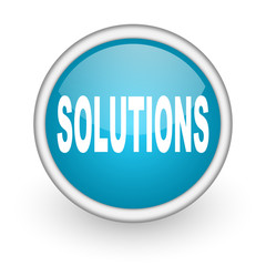 solutions blue glossy icon on white background