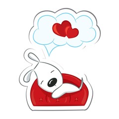 Sleeping dog in love.Sticker. Vector illustration