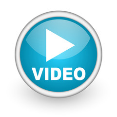 video blue glossy icon on white background