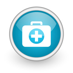 first aid kit blue glossy icon on white background
