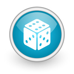 dice blue glossy icon on white background