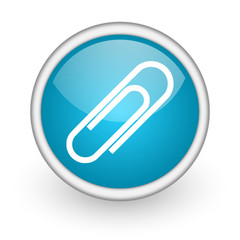 paper clip blue glossy icon on white background