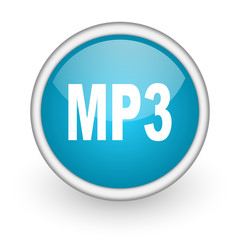 mp3 blue glossy icon on white background