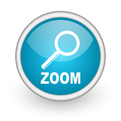 zoom blue glossy icon on white background