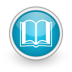 book blue glossy icon on white background