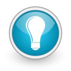 light bulb blue glossy icon on white background