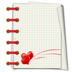 Notebook with red hearts to the Valentine's day