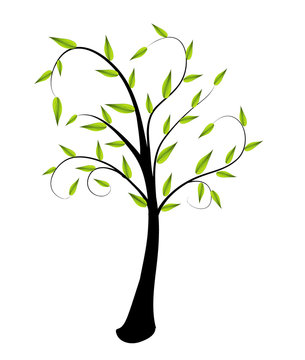 vector abstract tree with green leaves