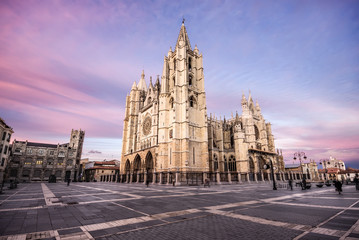 Gothic cathedral of Leon, Castilla Leon, Spain - obrazy, fototapety, plakaty