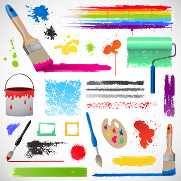 Painting and paint splats elements illustration EPS 10