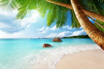 Plage d& 39 Anse Lazio sur l& 39 île de Praslin aux Seychelles