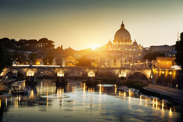 view on Tiber and St Peter Basilica in Vatican - obrazy, fototapety, plakaty