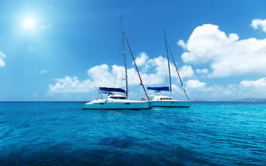 Yacht Sailing on water of ocean