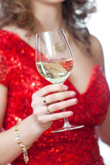 Wedding champagne in hands of bride