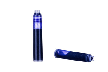 two Pen cartridges with blue ink, isolated on white