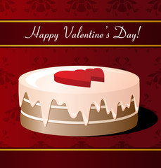 Red Valentines Day greeting card with cake