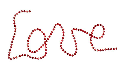 red beads making the word love isolated