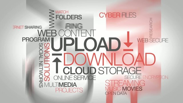 Upload Download mega storage file streaming tag cloud animation