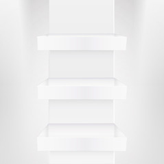 Three white shelves inside a house. Vector design. 