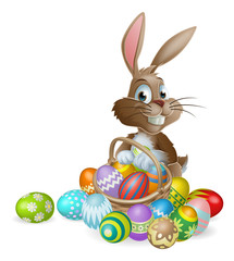 Easter bunny rabbit with Easter eggs basket