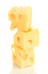 Cheese cubes isolated on white