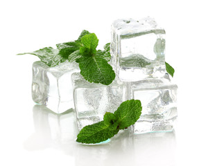 Ice with mint isolated on white