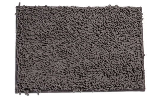 Gray microfiber doormat on white background.