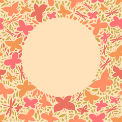 Butterflies circle frame spring background, vector card