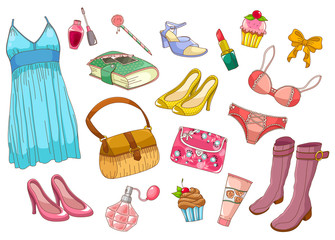 collection of fashionable girlish items