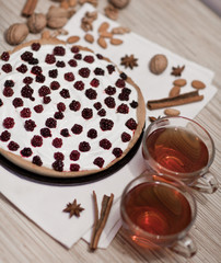 Blackberry Pie Served in a Dish with tea