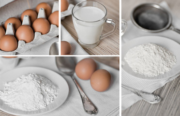 Flour, eggs, milk. collage