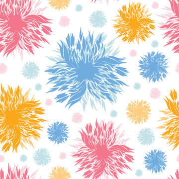 Vector painted abstract flowers seamless pattern background with