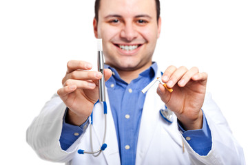 Doctor holding e-cigarette