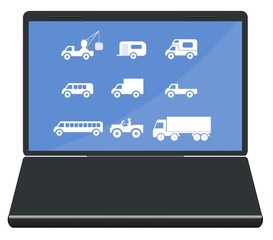 Fototapeta premium Camions dans un ordinateur portable