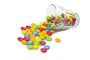 colorful chewy dragees close up on a white background