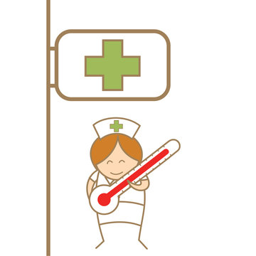 cartoon character of nurse holding thermometer