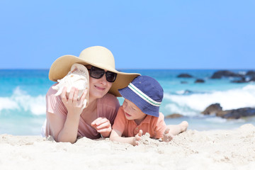 mother and her child at a beach