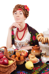 Russian woman with traditional food