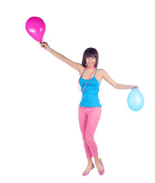 Young caucasian woman with  balloon