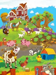 Wall murals Boerderij On the farm - the happy illustration for the children