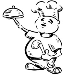 Chef with tray of food in hand