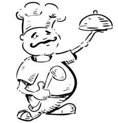 Chef with tray of food in hand