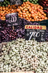 Close up of grapes on market stand in Chile