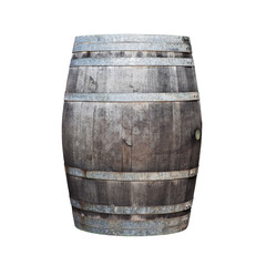 Big old wine barrel isolated on white background